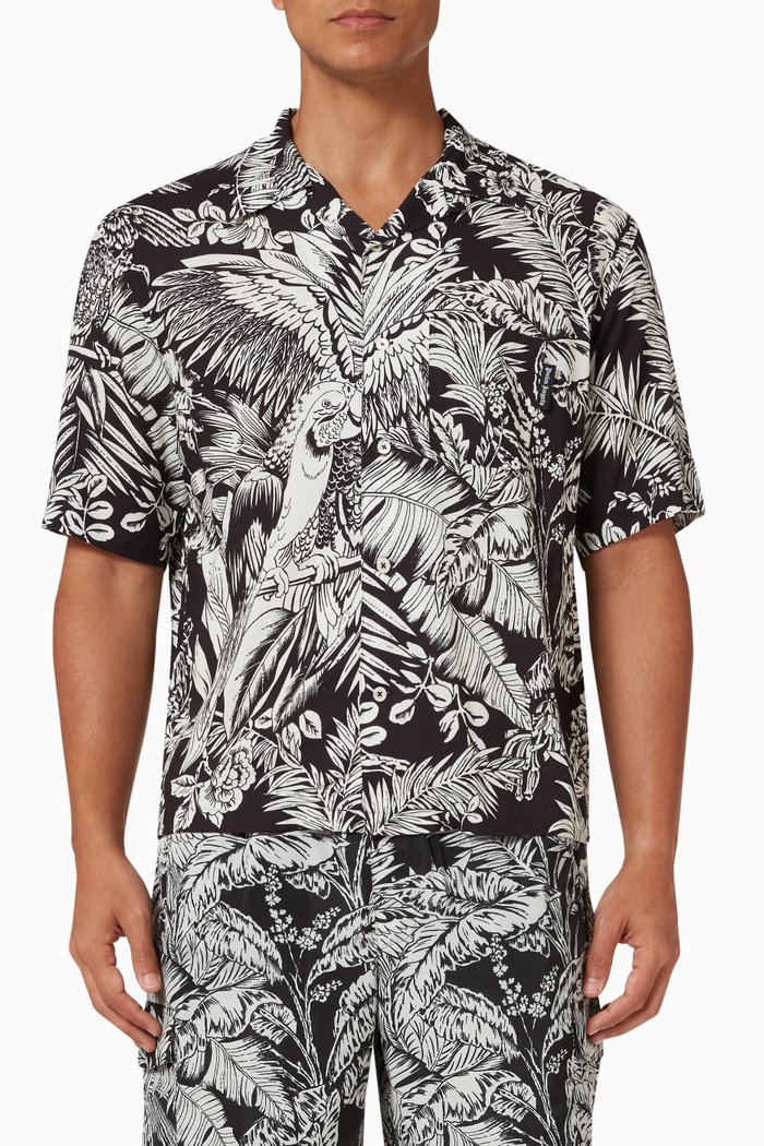 

Jungle Parrots Bowling Shirt in Nylon, Black