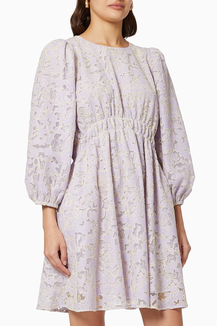 Nadia Dress in Embroidered Organza, Purple