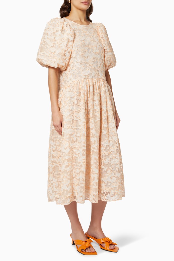 

Amelia Midi Dress in Embroidered Organza, Orange