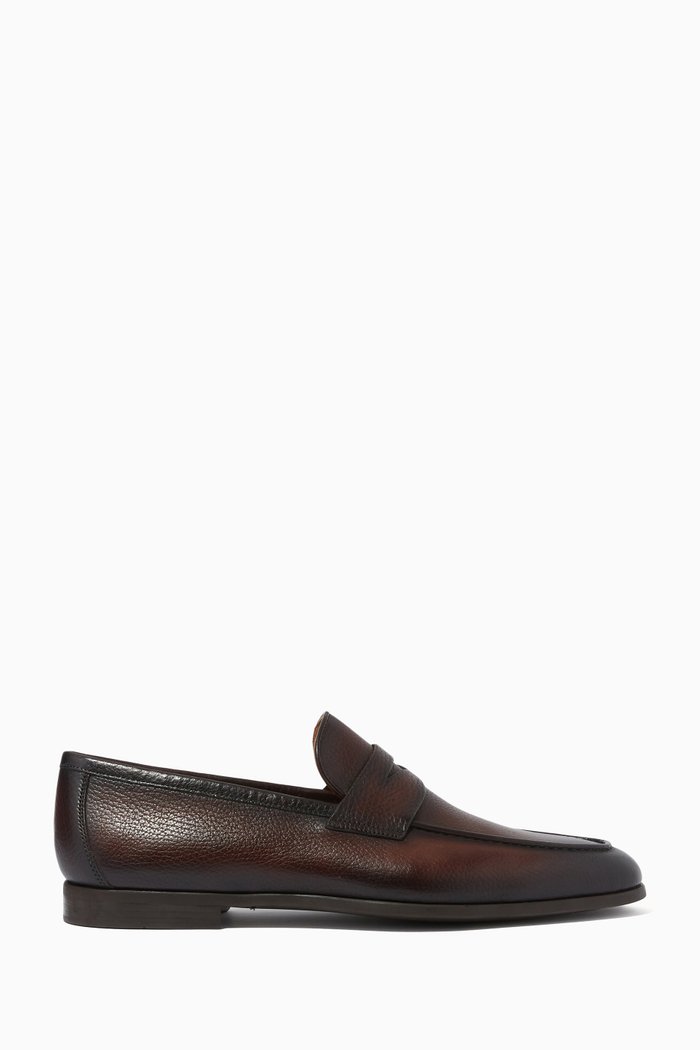 

Aston Penny Loafers in Grained Leather, Red