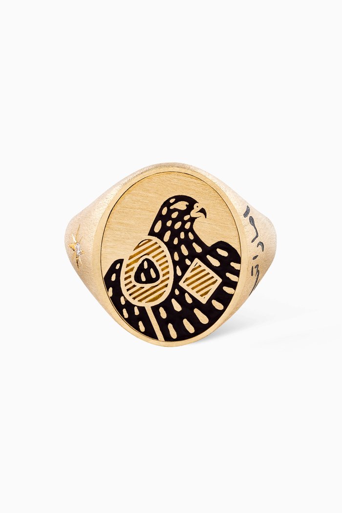 

UAE Golden Jubilee Falcon Pinky Ring with Diamond in 18kt Yellow Gold