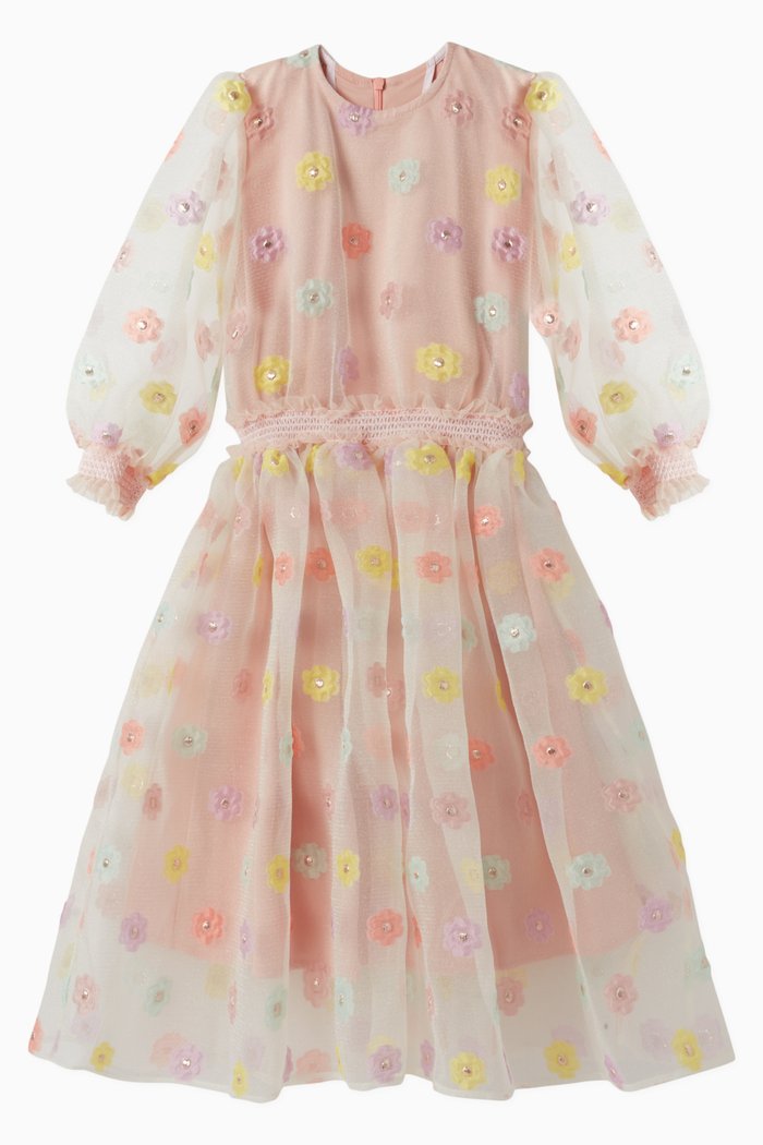 Sheer Polka Dot Dress in Tulle, Pink