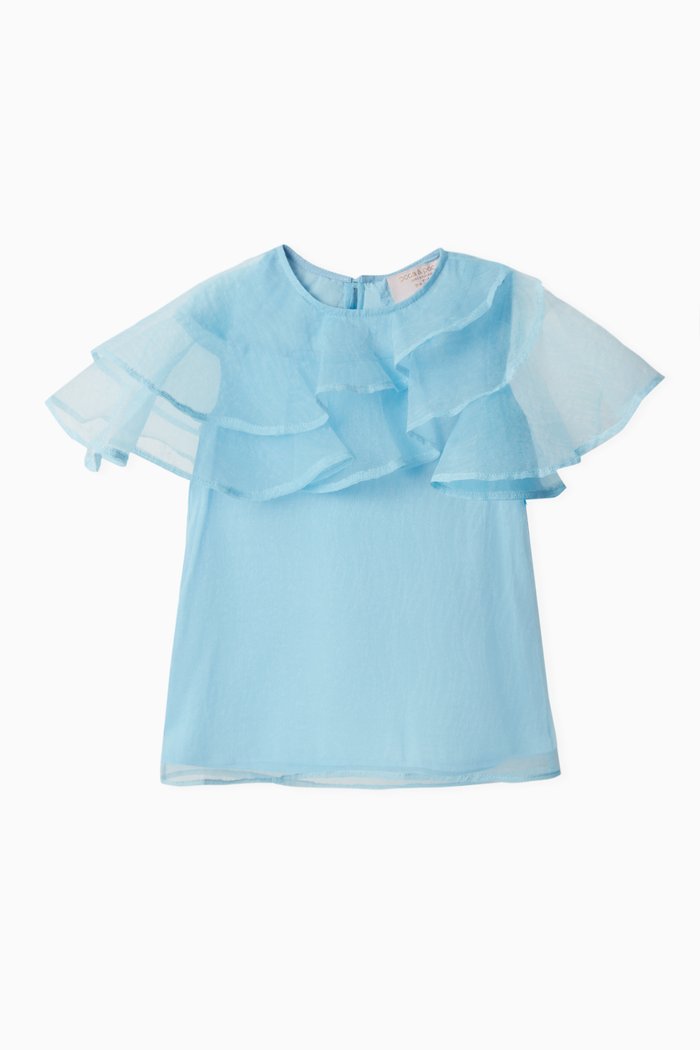 

Asymmetric Textured Collar Top, Blue