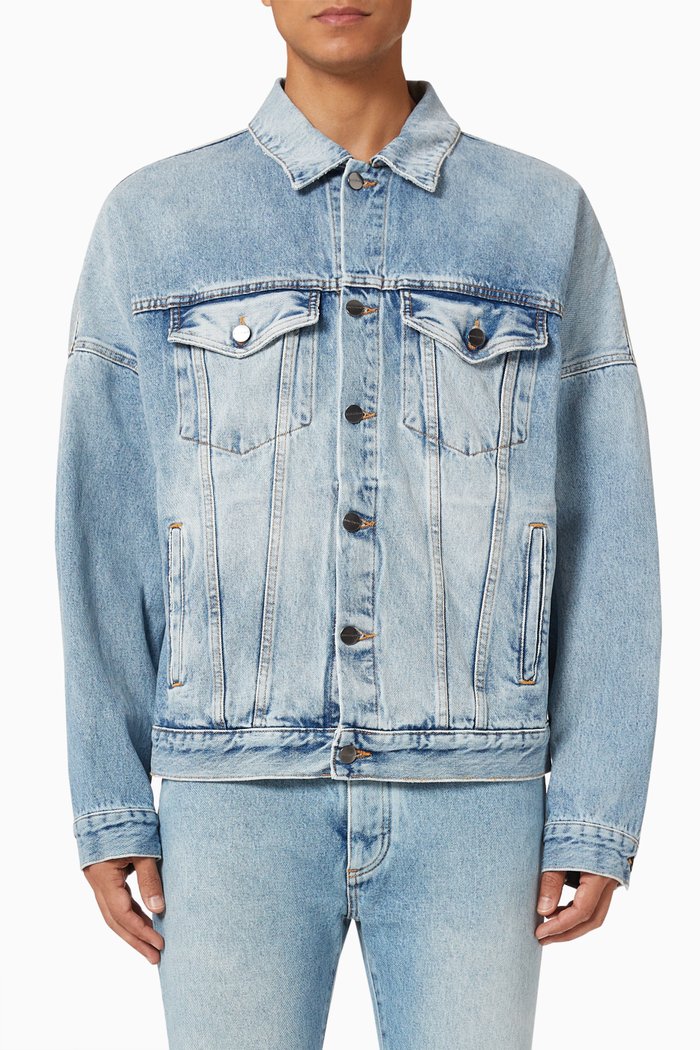 

Curved Logo Print Jacket in Denim, Blue