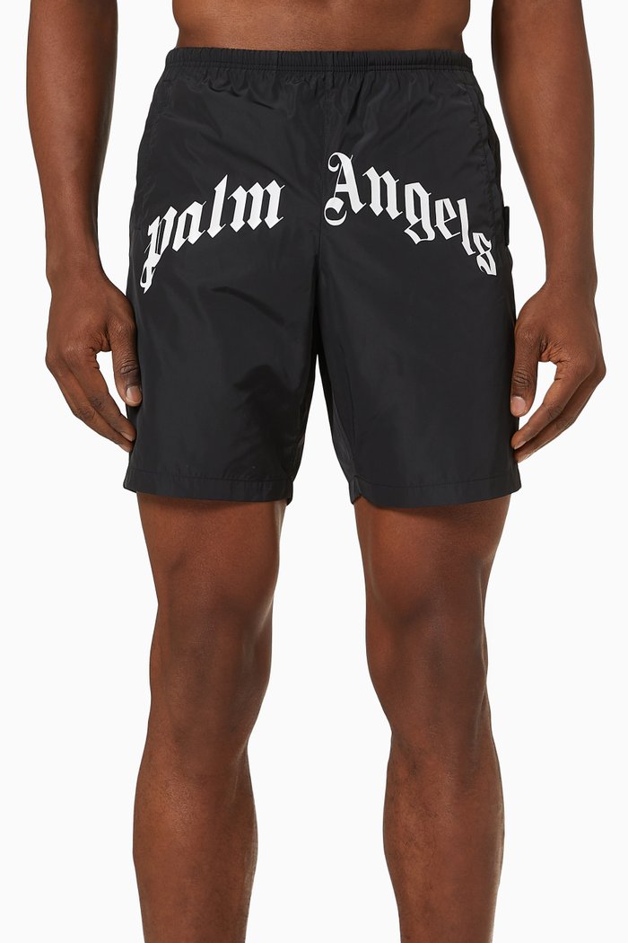 

Curved Logo Swim Shorts in Nylon, Black