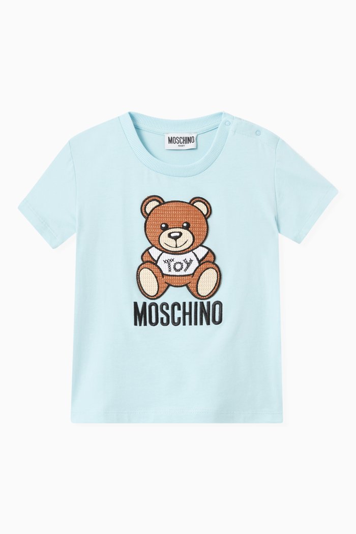 

Embroidered Teddy Mascot T-shirt in Cotton, Blue
