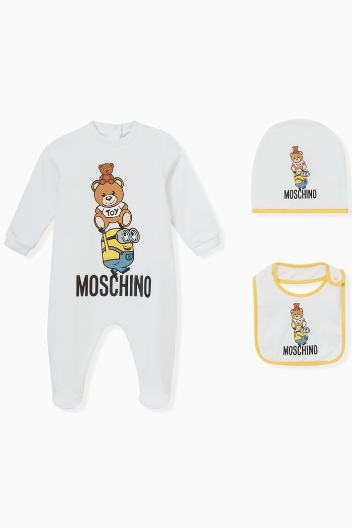 

Minions© Teddy Print Onesie, Hat & Bib Set, White