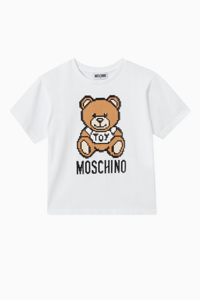 

Pixelated Teddy Print T-shirt in Cotton, White