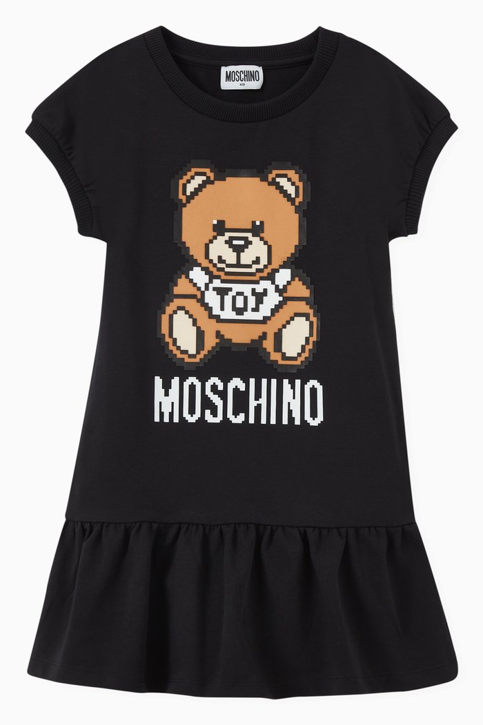 

Pixelated Teddy Bear Dress in Cotton Fleece, Black