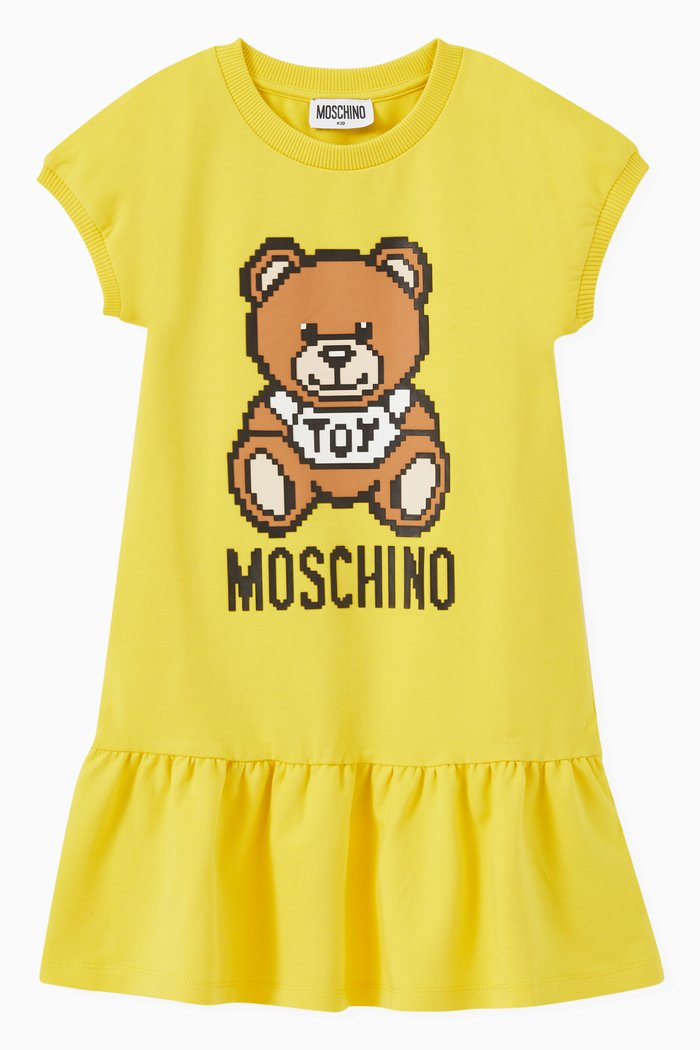 

Pixelated Teddy Bear Dress in Cotton Fleece, Yellow