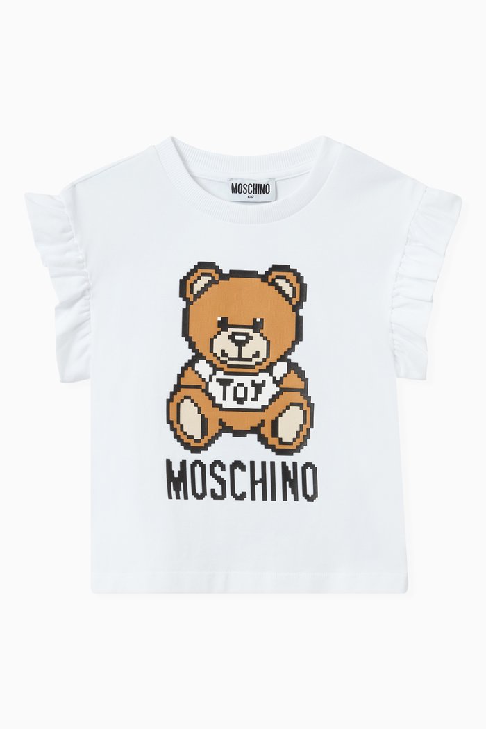 

Pixelated Teddy Bear T-shirt in Cotton, White