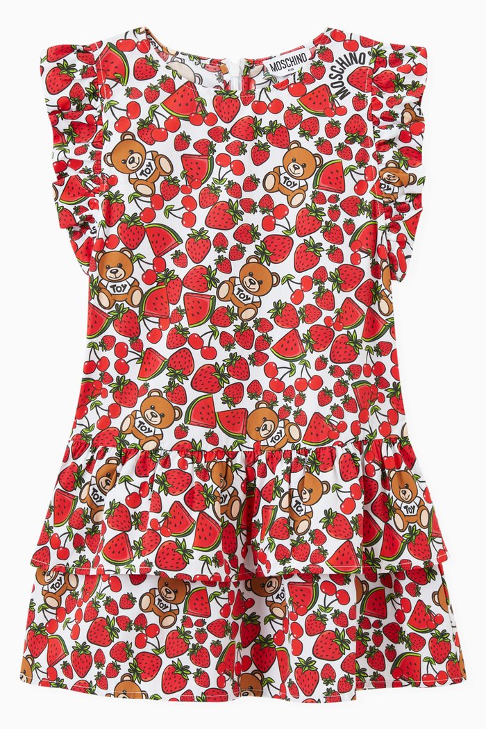 

All-over Teddy & Fruit Dress in Cotton, Red