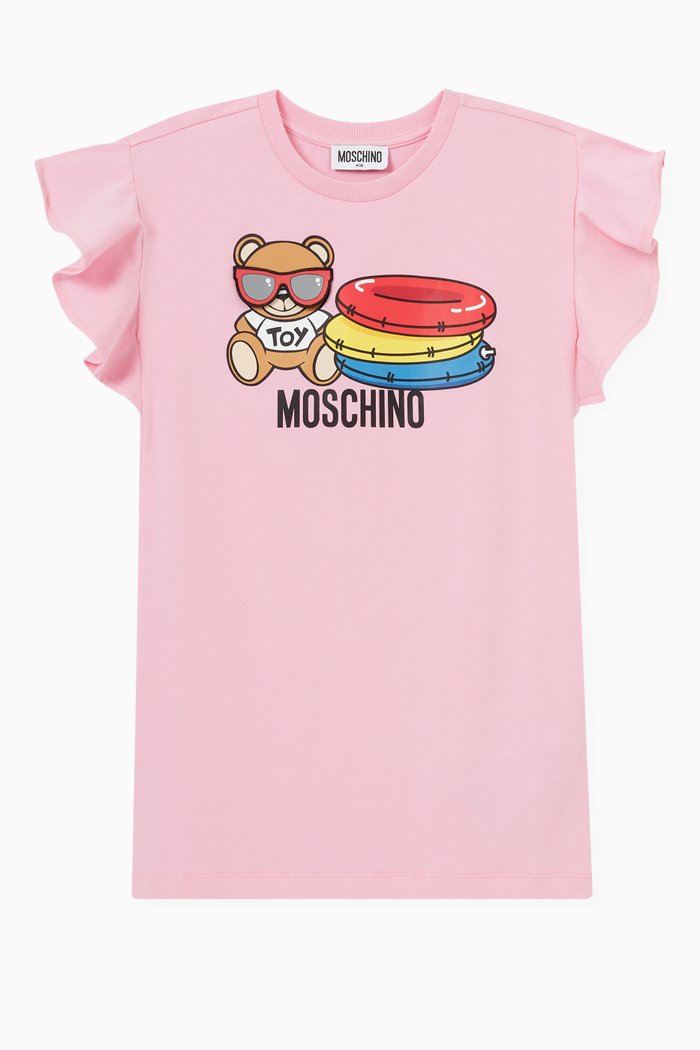 

3D Motif Baywatch Teddy Dress in Cotton, Pink
