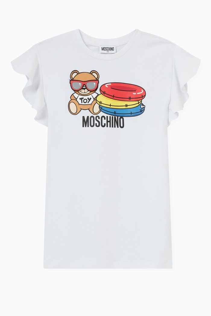 

3D Motif Baywatch Teddy Dress in Cotton, White