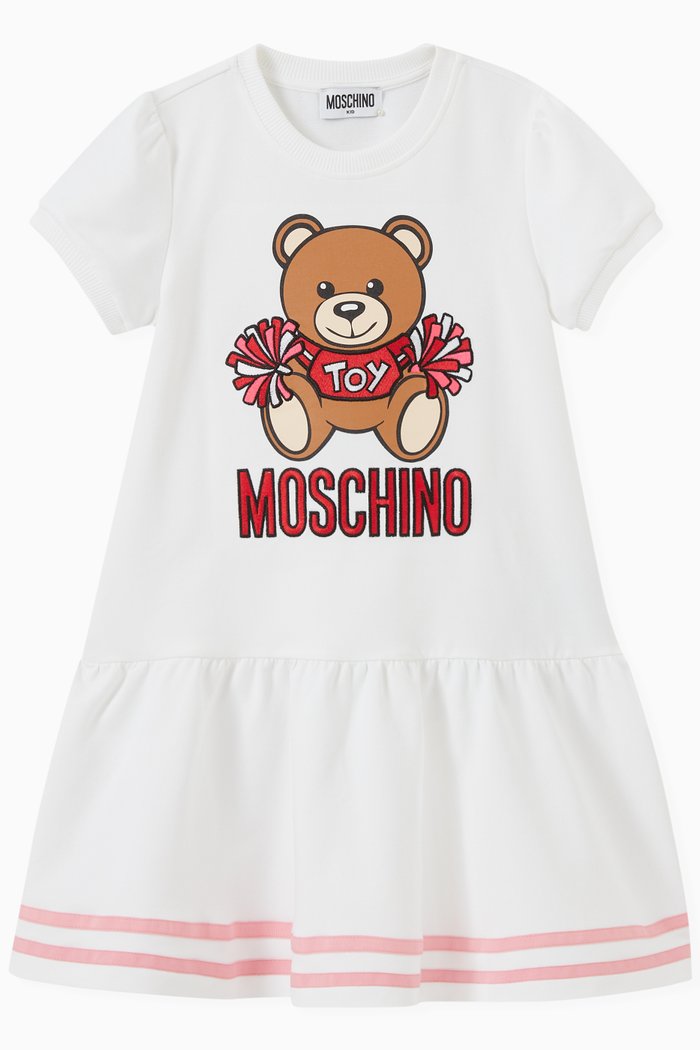 

Pom Pom Teddy Bear Dress in Cotton, White