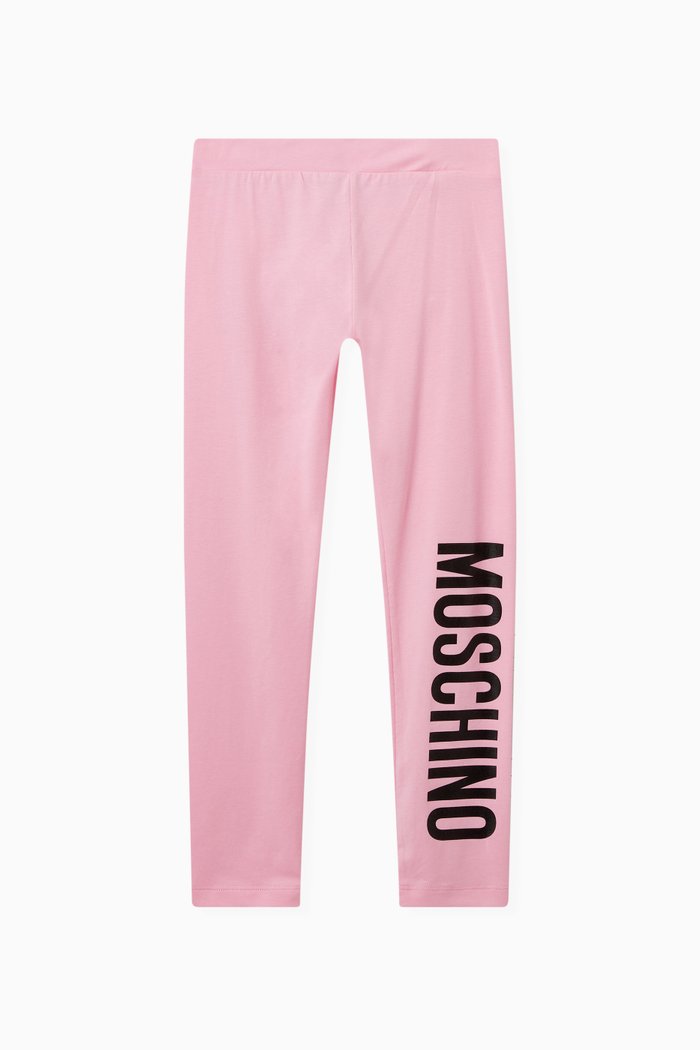 

Logo Print Leggings in Stretch Cotton, Pink