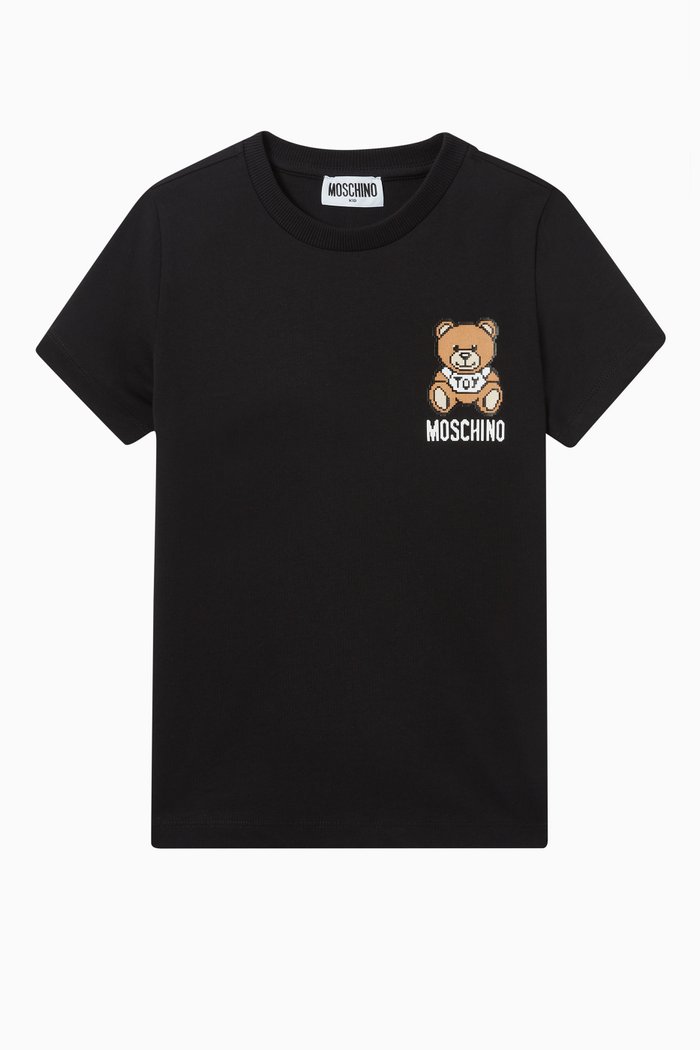 

Small Teddy Bear Logo Print T-shirt in Cotton, Black