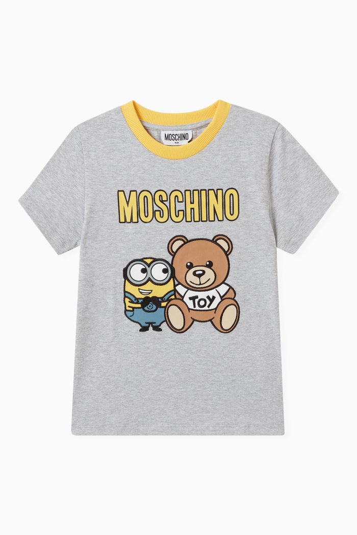 Minions© & Teddy Print T-shirt in Cotton, Grey