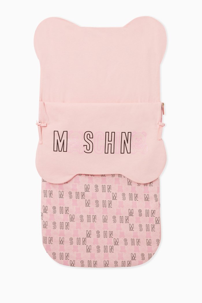 

Teddy Bear Logo Print Sleeping Bag in Cotton, Pink