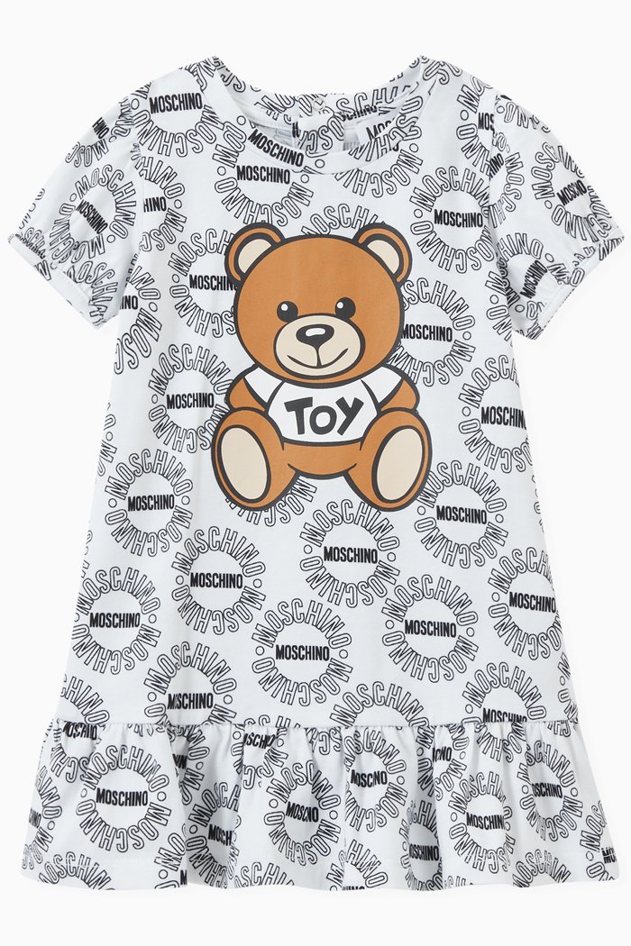 

All-over Logo & Teddy Bear Print Dress, White
