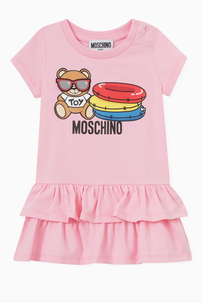 Baywatch Teddy Print Dress in Cotton, Pink