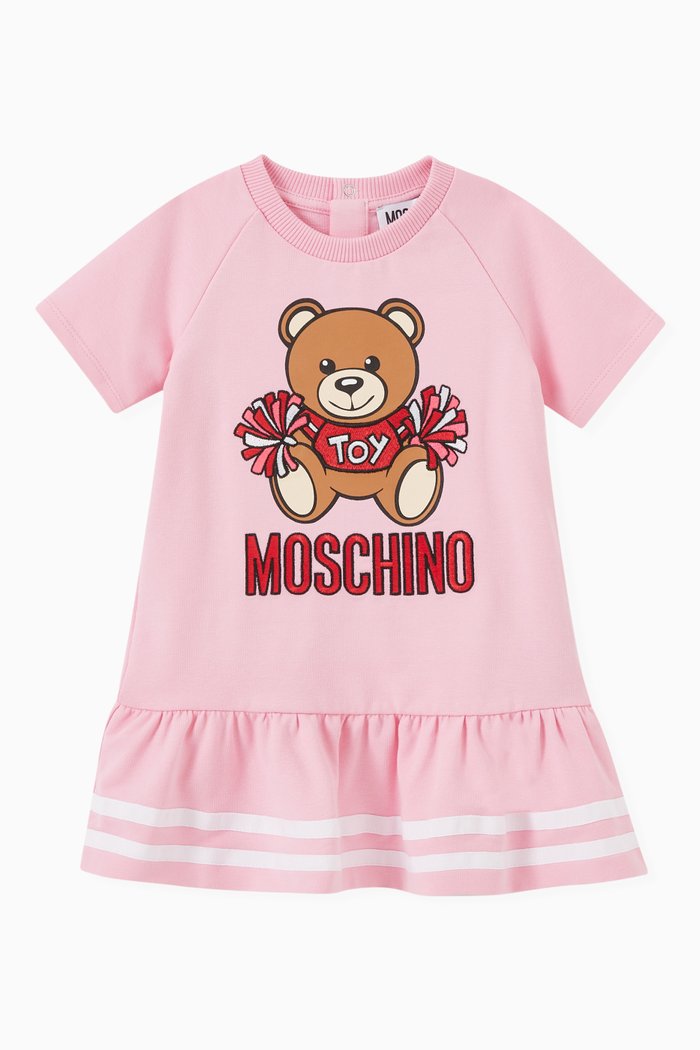 Pom Pom Teddy Bear Dress in Cotton, Pink