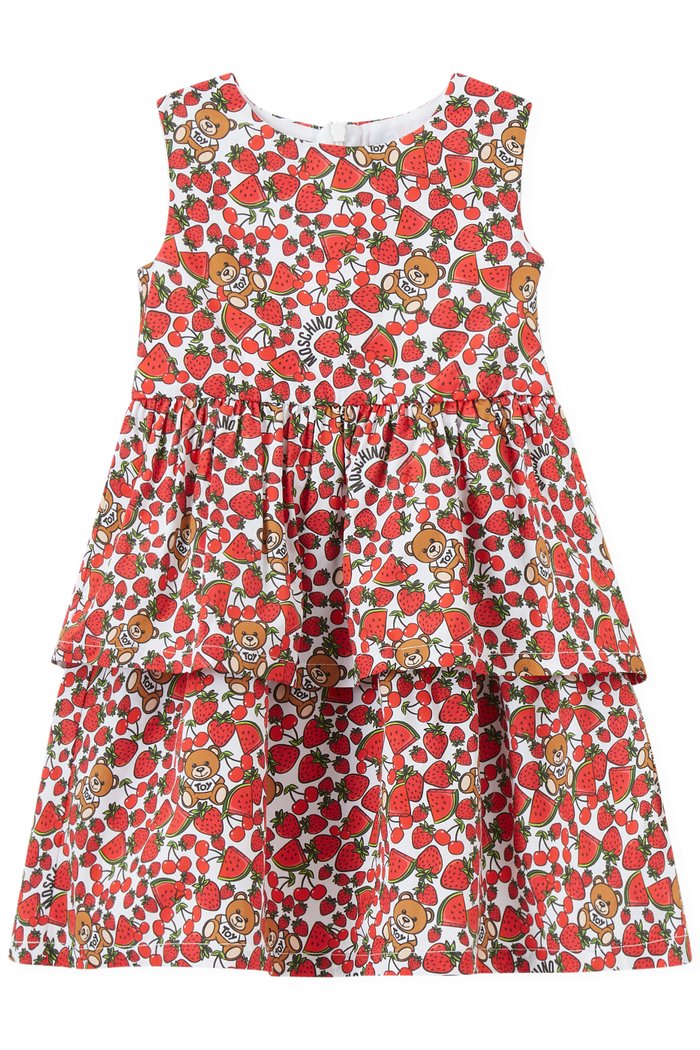 

All-over Teddy & Fruit Dress in Cotton, Red
