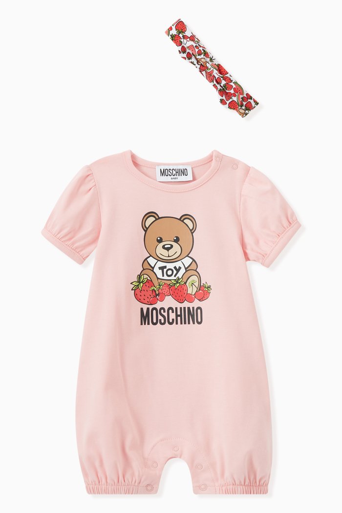 

Teddy & Fruit Print Playsuit in Cotton Jersey, Pink