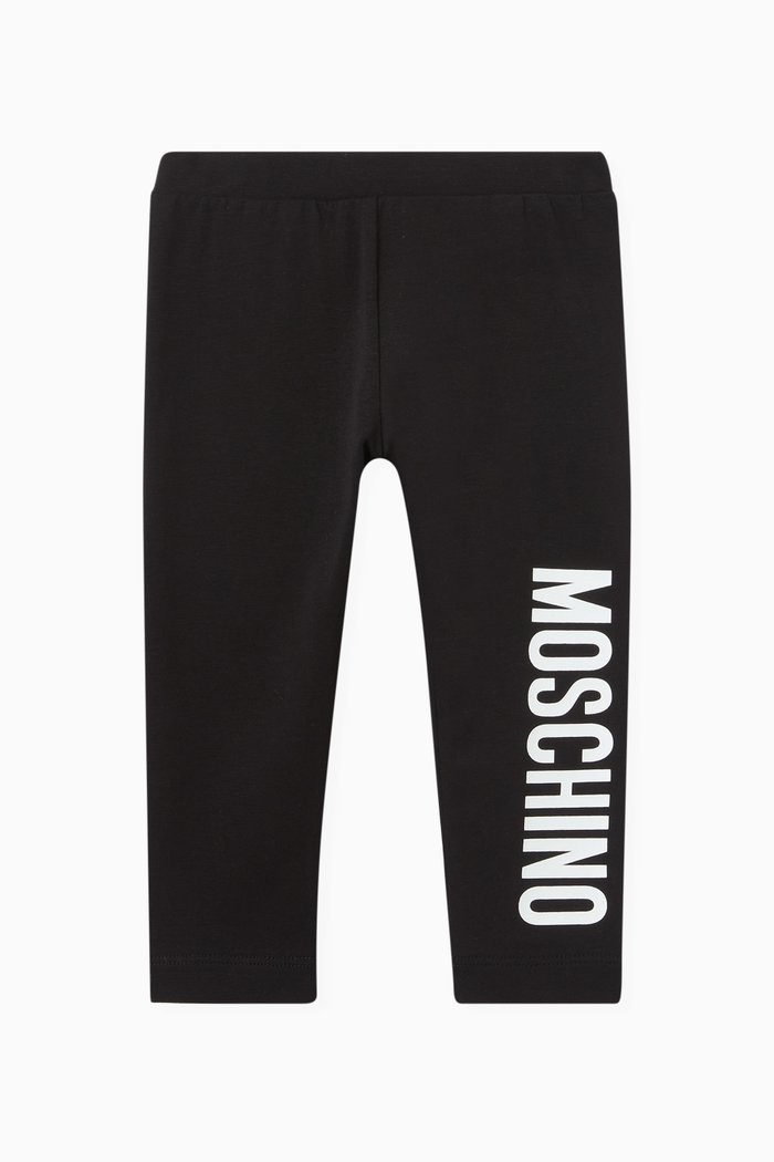 

Logo Print Leggings in Stretch Cotton, Black