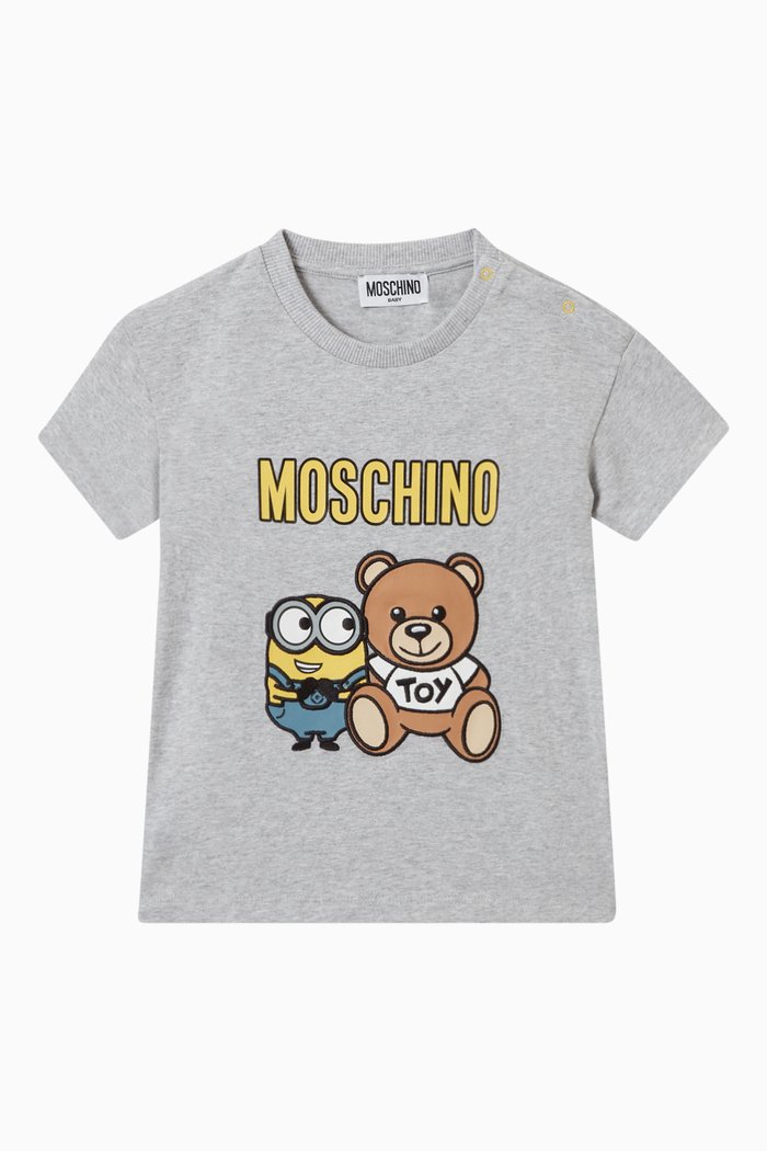 Minions© & Teddy Print T-shirt in Cotton, Grey