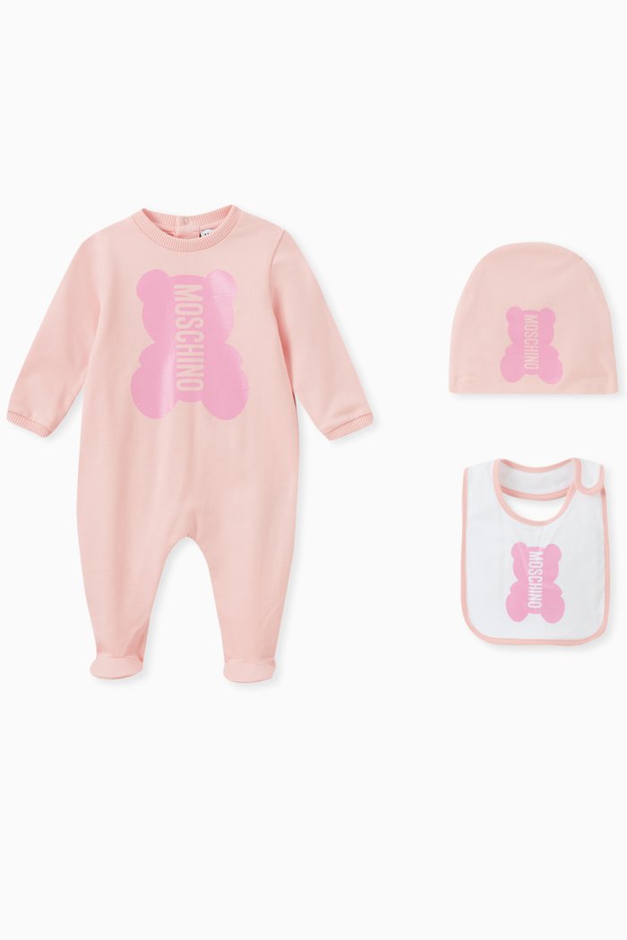 

Teddy Shape Onesie, Hat & Bib Set, Pink