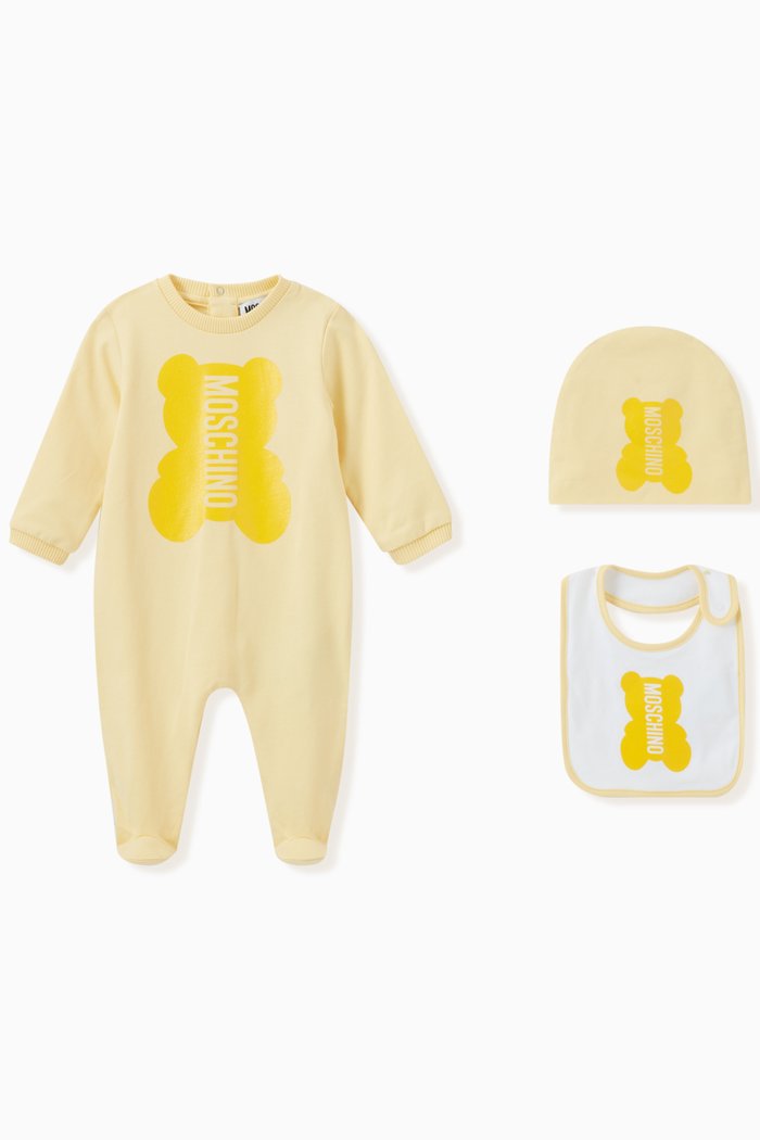 Teddy Shape Onesie, Hat & Bib Set, Yellow