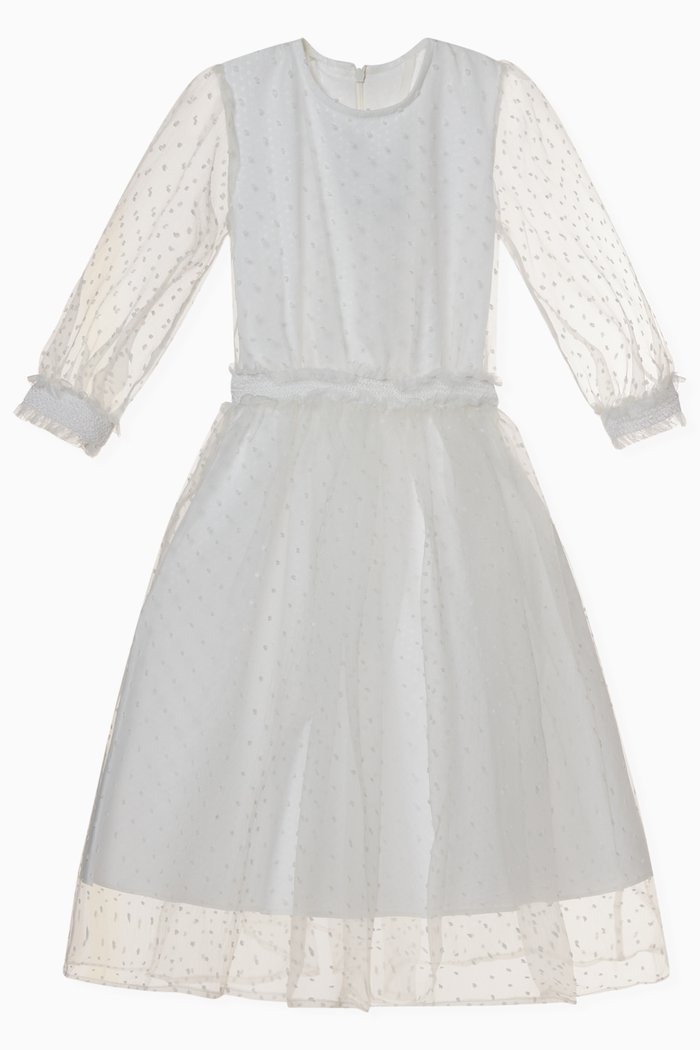 

Sheer Sleeve Dress in Tulle, Neutral