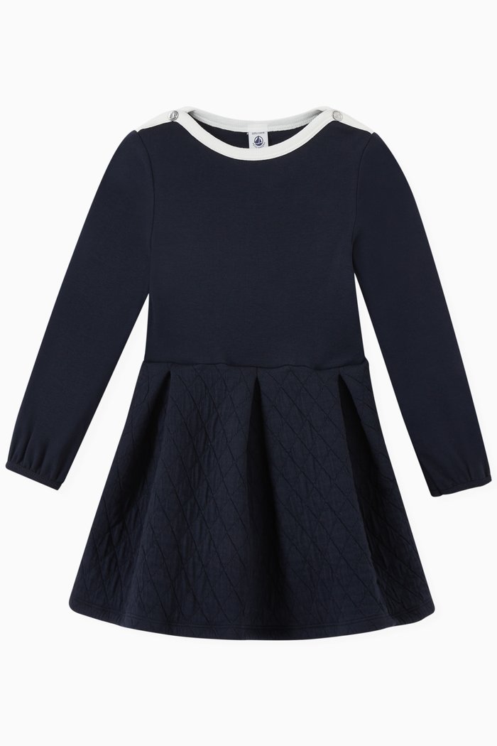 

Long Sleeved Tube Dress in Cotton Knit, Blue