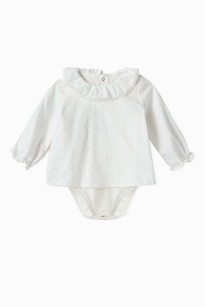 

Ruff Collar Bodysuit in Organic Cotton Twill, White