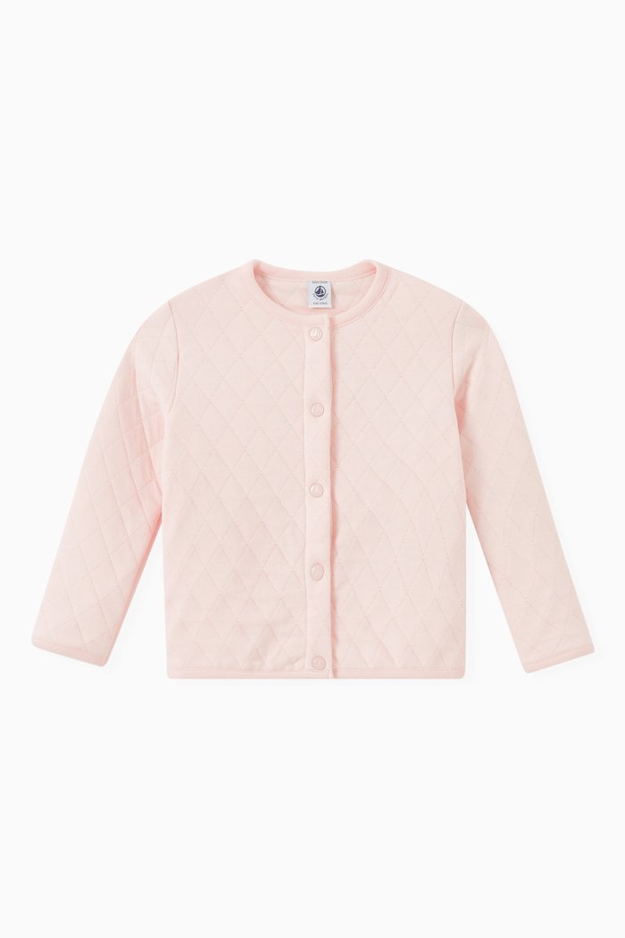 Diamond Tube Knit Cardigan in Cotton, Pink