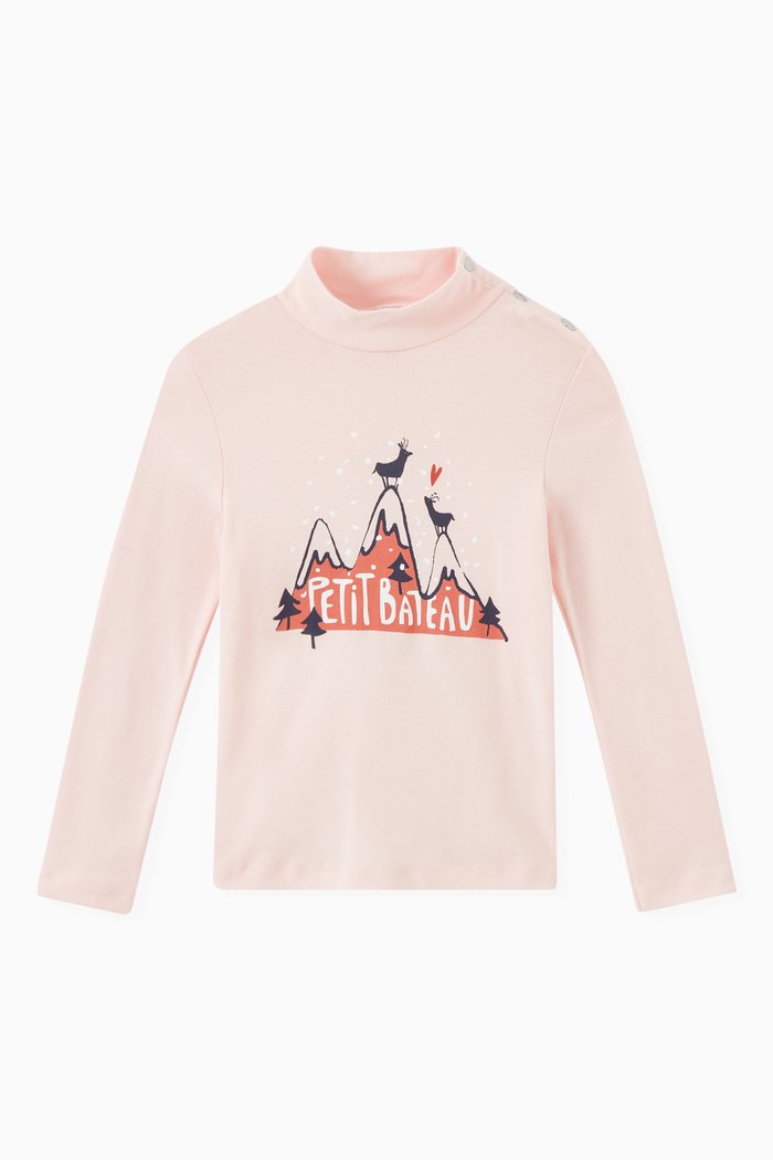 

Polo Neck Top in Cotton, Pink