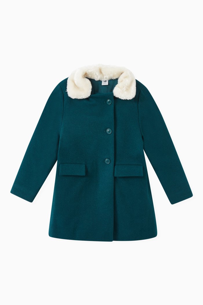 

Contrast Collar Coat in Wool, Green