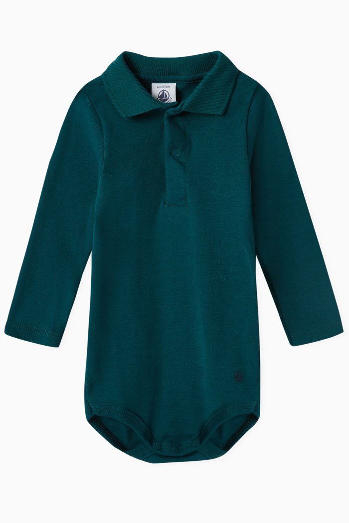 

Long Sleeve Polo Bodysuit in Cotton, Green