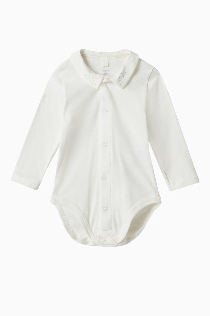 

Long Sleeve Collar Bodysuit in Organic Cotton, White