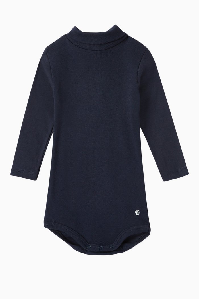 

Long Sleeve Roll Neck Bodysuit in Cotton, Blue