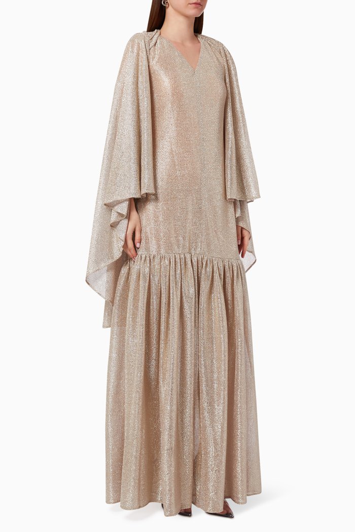 Flared Evening Dress in Galvanized Voile, Silver