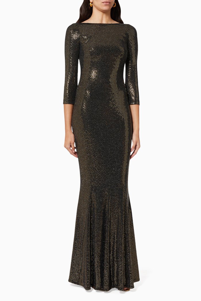 

Foligno1 Gown in Vintage Mirror Sequin Stretch, Gold