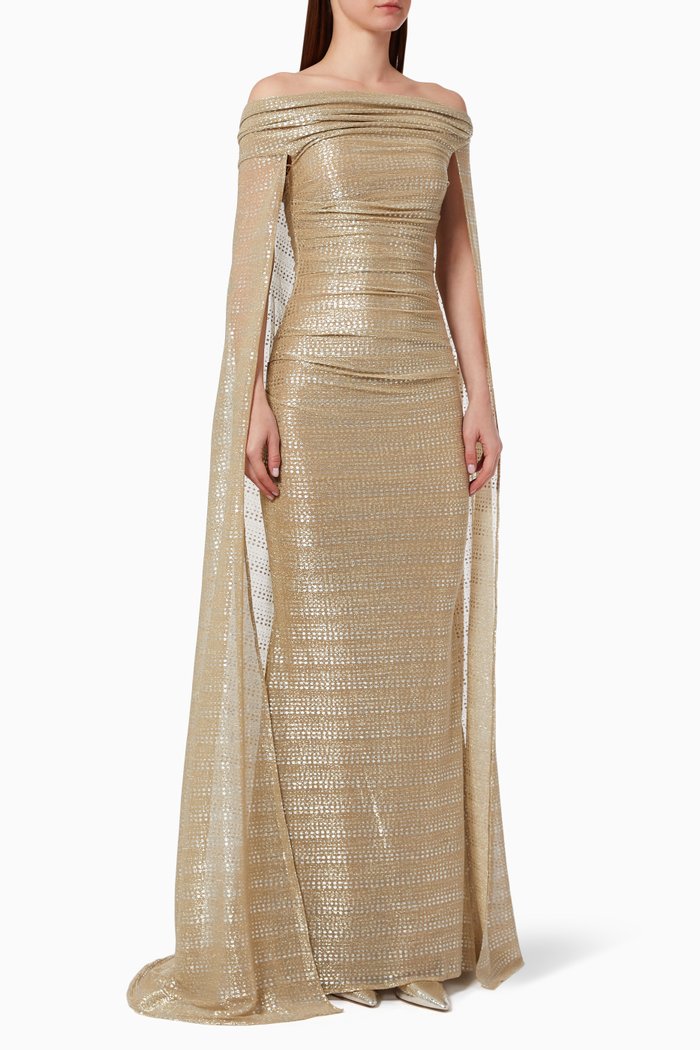 

Off-Shoulder Gown in Jersey Voile, Neutral