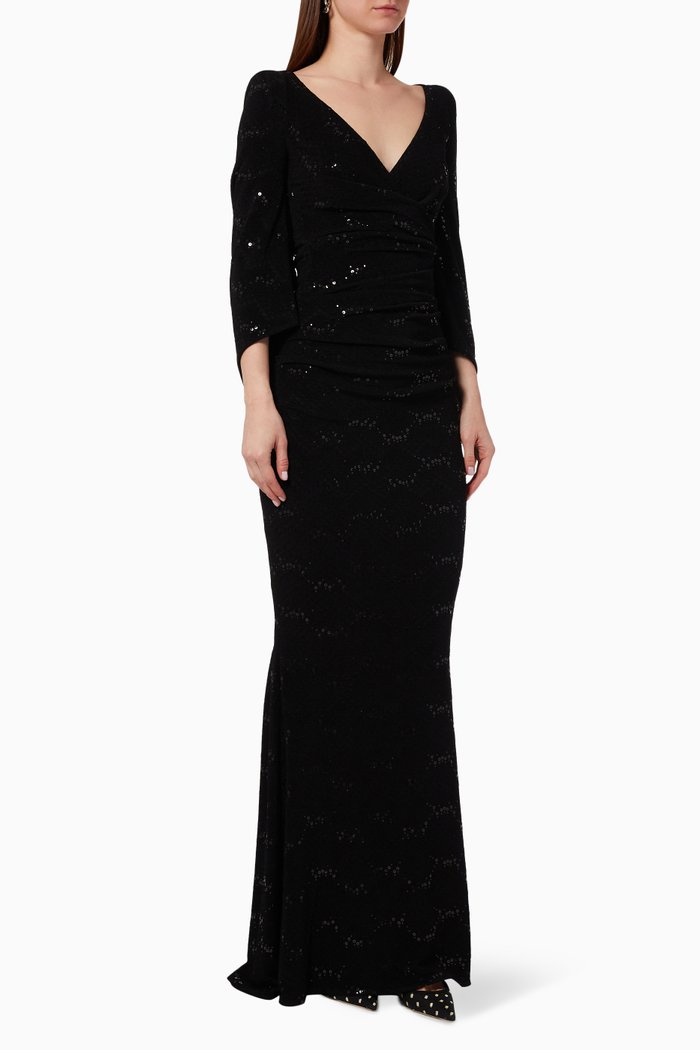 

Sequin Cloque Gown in Jersey, Black