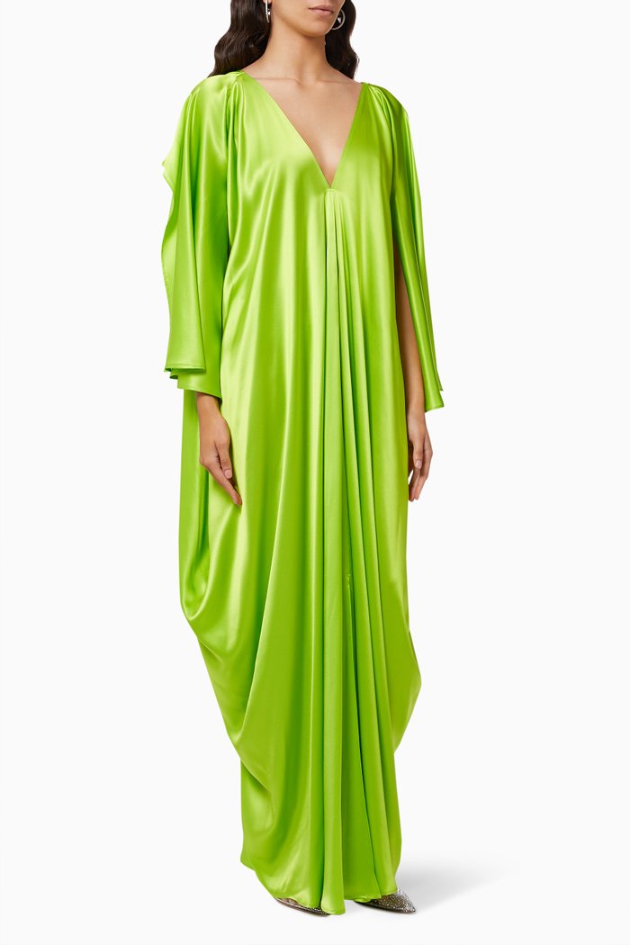 Fontinalis1 Maxi Dress in Silk Crepe Satin, Green