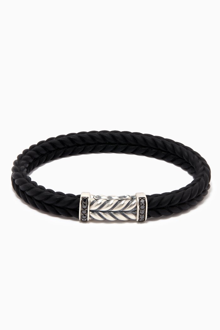 

Pavé Black Diamonds Bracelet in Chevron Rubber & Sterling Silver