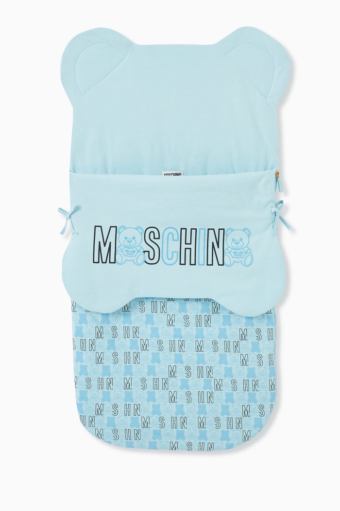 

Teddy Bear Logo Print Sleeping Bag in Cotton, Blue