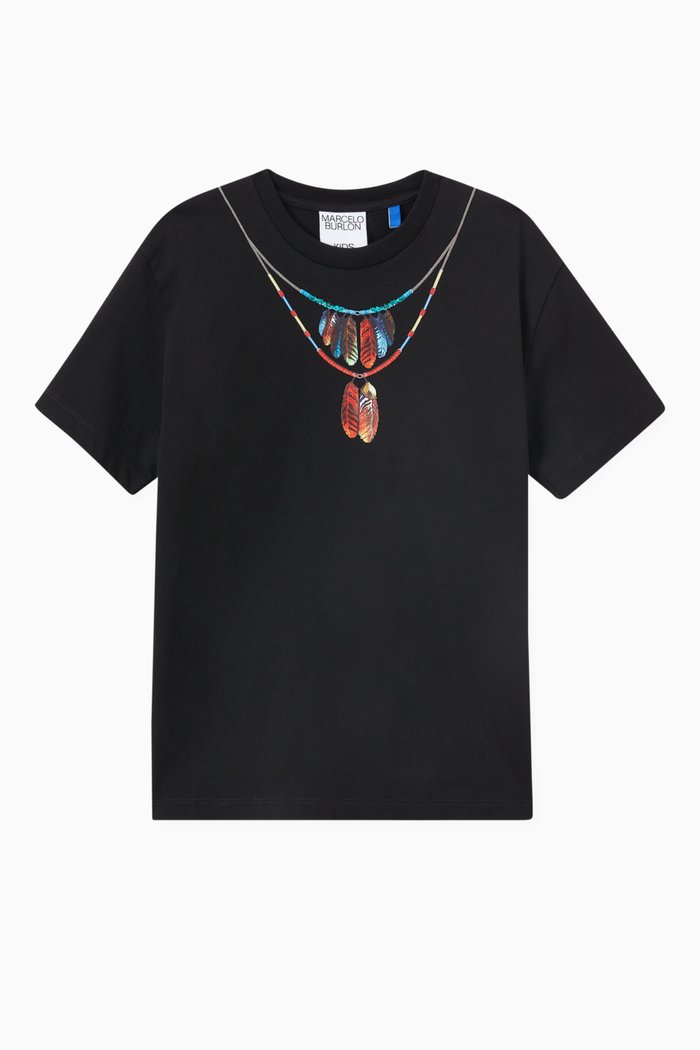 

Feather Print T-shirt in Cotton, Black