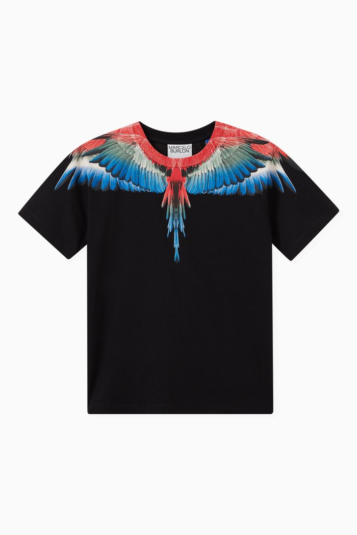 

Wing Pattern T-Shirt in Jersey, Black